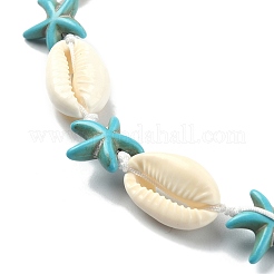 Halskette aus natürlichen Muscheln und synthetischen türkisfarbenen Seesternperlen mit Verschlüssen aus 304er Edelstahl&nbsp;X-NJEW-TA00107-01
