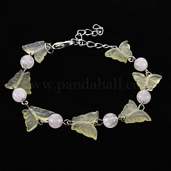 Papillon naturel nouveaux bracelets de perles de jade pour fille femmes&nbsp;BJEW-S145-002A
