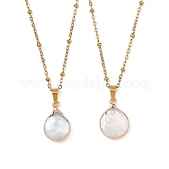 Colliers pour femmes avec pendentif pièce de monnaie en perle keshi naturelle baroque et chaîne satellite en acier inoxydable 304&nbsp;NJEW-JN06237