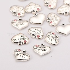 Thema Hochzeit antiken silbernen Ton tibetischen Stil Legierung Herz mit Mutter der Braut Rhinestone-Charme&nbsp;LS-TIBEP-N005-18A