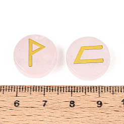 Messing Elder Futhark Alphabet eingraviert Symbol flach rund natürliche Rosenquarz Runensteine&nbsp;G-I373-01G