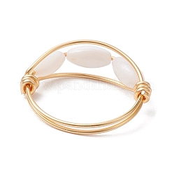 Fingerringe aus Naturmuschel mit Pferdeauge und Kupferdraht umwickelt für Damen&nbsp;RJEW-TA00136