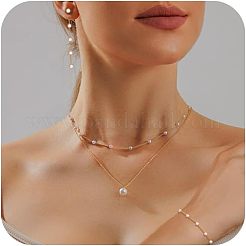 Collana e bracciale in ottone e plastica con perle rotonde a doppio strato e orecchini pendenti a perno&nbsp;FS-WG9B395-01