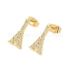 Orecchini a bottone in ottone con zirconi chiari e micro pavè&nbsp;EJEW-Z144-27G