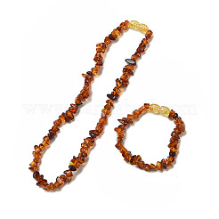 Armbänder und Halsketten-Sets aus Naturbernsteinperlen für Babys&nbsp;AJEW-K050-04