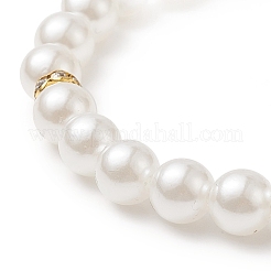 Braccialetto elasticizzato con perline rotonde in perle acriliche con ciondoli a cuore in strass in lega per donna&nbsp;BJEW-JB09232-01