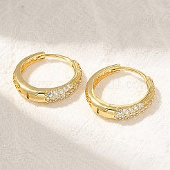 Orecchini a cerchio con micro pavé di zirconi in ottone placcato cremagliera&nbsp;EJEW-H143-25G