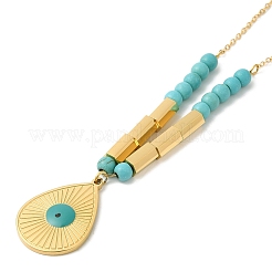Collana a goccia in smalto con pendente di perline turchesi sintetiche&nbsp;NJEW-M202-01G