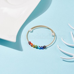 Bracciale rigido rotondo con perline malocchio con perle&nbsp;BJEW-JB08328