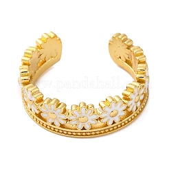 Anillos de puño abiertos de latón esmaltado con diseño de flores y baño de rejilla para mujer&nbsp;RJEW-S242-09G-B