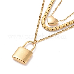 Dreilagige Halskette mit Kristall-Strassherz und Wort „Liebe dich“&nbsp;NJEW-C036-07G