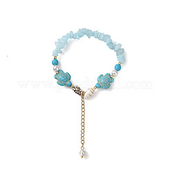 Pulseras con cuentas de jade blanco natural y dijes de turquesa sintética&nbsp;BJEW-JB14140-01