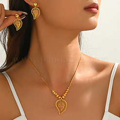 Ensemble élégant collier pendentif feuille creuse en laiton et boucles d'oreilles assorties pour événements féminins&nbsp;IV5580