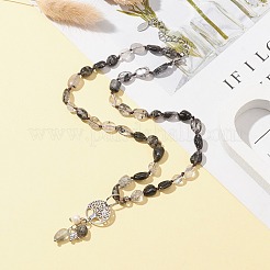 Collar con colgante de árbol de la vida de cuarzo rutilado natural&nbsp;NJEW-JN04335-04