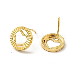 Orecchini a bottone a forma di cuore scavati in ottone placcato a cremagliera per le donne&nbsp;EJEW-F288-19