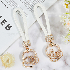 2 porte-clés tressé en cuir PU et alliage de strass&nbsp;KEYC-CL0001-15B