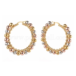 Orecchini a cerchio con perline in acciaio inossidabile 304&nbsp;EJEW-JE04544-02