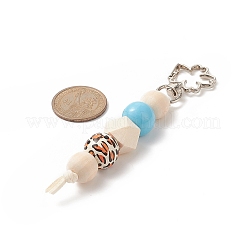 Porte-clés pendentif perlé en bois cube & rond & octogone&nbsp;KEYC-JKC00463