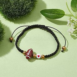 Bracelet de perles tressées en acrylique et alliage sur le thème du sport&nbsp;BJEW-JB10122-01