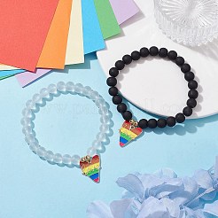 Set di braccialetti elasticizzati con perline rotonde di vetro e ematite sintetica da 2 pz 2 stili&nbsp;BJEW-JB10051-03