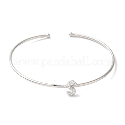Braccialetti aperti con lettera in micro pavé di ottone placcato a cremagliera con zirconi trasparenti&nbsp;BJEW-A018-01P-S
