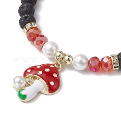 Braccialetti rotondi di pietra lavica naturale e perline di vetro intrecciate da 6 mm&nbsp;BJEW-JB10667