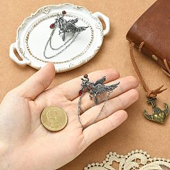 2 Stück Gothic-Stil Krähe mit rosa Legierung Strass hängende Kette Broschen&nbsp;JEWB-CJ0003-45