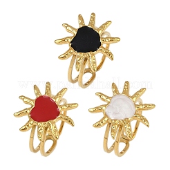 Herz Sonne 304 Edelstahl Emaille Fingerringe für Frauen&nbsp;RJEW-G355-08G