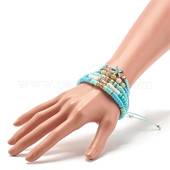 Heishi-Perlen-Stretch-Armbänder aus runden Steinen und Fimo&nbsp;BJEW-JB07436