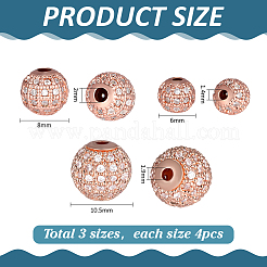 12 pièces 3 styles en laiton micro pavé de perles de zircone cubique&nbsp;KK-PH0004-88RG