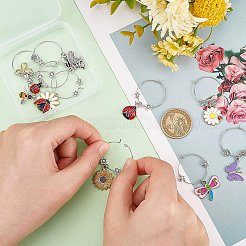 20 stücke 10 arten blume & biene & schmetterling & käfer legierung emaille baumeln wein glas charme&nbsp;AJEW-BC0003-17