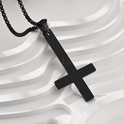 Collane con catena a maglie quadrate con ciondolo a croce cristiana capovolta in acciaio inossidabile 304&nbsp;NJEW-NH0001-07EB
