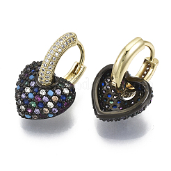 Orecchini a cerchio huggie pendenti con micro pavé di zirconi in ottone&nbsp;KK-R137-016-NF