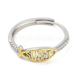 Jésus poisson laiton micro pavé clair cubique zircone anneaux réglables&nbsp;LS-RJEW-S416-04G