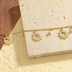 Fußkettchen mit Mond- und Sonnenmotiv aus Messing mit Kristall-Strass und Kunststoffperlen für Damen&nbsp;FS-WG63B7D-01