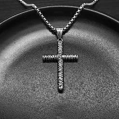 Collares con colgante de cruz floral de acero inoxidable 304 para religión&nbsp;WGDCBE2-01