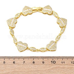 Braccialetti a catena con maglie in ottone micro pavé di zirconi cubici trasparenti a forma di cuore e occhio di cavallo per donna&nbsp;BJEW-G740-03G