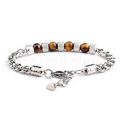 Armbänder aus natürlichen Tigerauge-Perlen mit Weizenketten aus Edelstahl&nbsp;WG95907-01