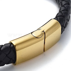 Geflochtene Armbänder aus schwarzem PU-Leder für Herren&nbsp;BJEW-K243-53G
