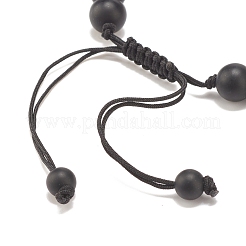Bracciale con perline intrecciate in agata nera naturale smerigliata&nbsp;BJEW-JB08249-01