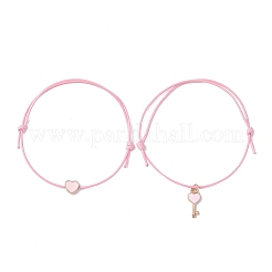 Set di braccialetti con perline intrecciate in lega di smalto a forma di cuore e chiave di scheletro da 2 pz&nbsp;BJEW-JB09771
