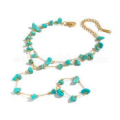 Armbänder mit synthetischem Türkis-Chip und doppellagigem Kettenring aus 304er Edelstahl für Damen&nbsp;HN5192