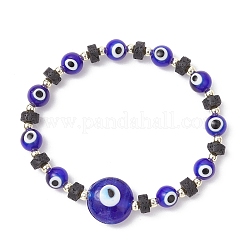 Bracelets extensibles en pierre de lave naturelle et perles de verre artisanales&nbsp;BJEW-JB11984-01