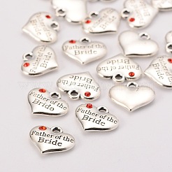 Thème de mariage antique ton argent coeur en alliage de style tibétain avec le père de tous les breloques de mariée strass&nbsp;X-TIBEP-N005-19B