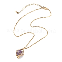 Makramee-Beutel aus Messing mit natürlichem Amethyst innen und Anhängerketten aus 304er Edelstahl für Damen&nbsp;NJEW-JN05607-03