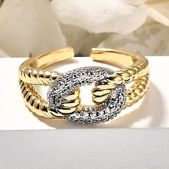 Messing Micro Pave klare Manschettenringe aus Zirkonia&nbsp;RJEW-U035-12GP
