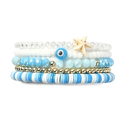 5 Stück 5 Stil Fimo Heishi Surfer Stretch Armbänder Set&nbsp;BJEW-TA00353