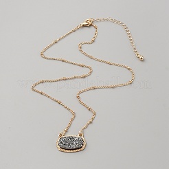 Collana con pendente ovale in resina druzy simulata con catene satellitari in lega&nbsp;NJEW-WH0016-39G-05