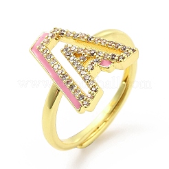 Anillo ajustable con letra inicial de esmalte de varios colores y circonita cúbica transparente&nbsp;RJEW-P045-01G-A