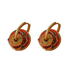 Boucles d'oreilles créoles plates rondes en laiton émaillé avec fleur&nbsp;FS-WG5FBC6-01